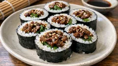 牛肉しぐれ煮と大葉で香りさっぱり：刺身なしで作れる恵方巻き風巻き寿司